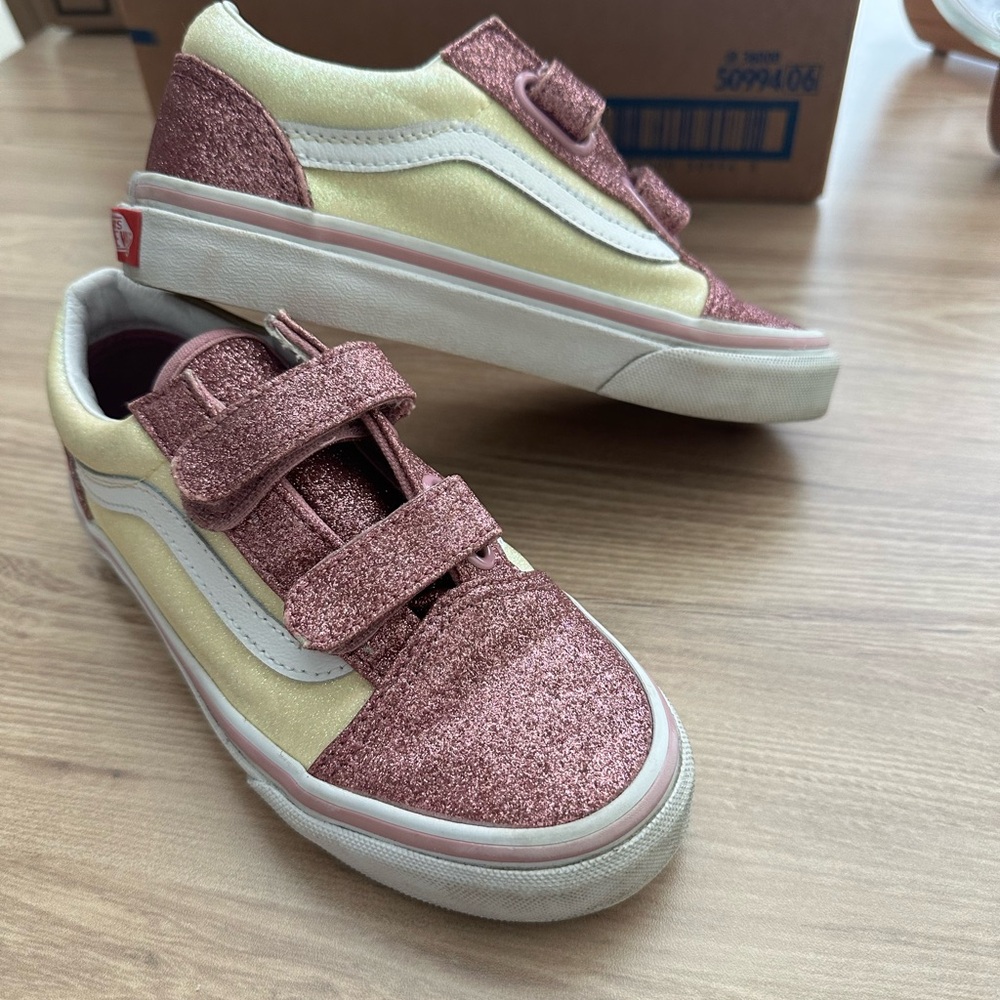 Vans Kids Sparkly Pink and Cream Sneakers